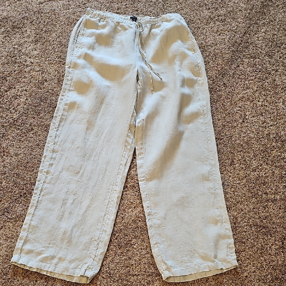 J. Crew Women's Wide Leg Drawstring Linen Pants - Light Cream